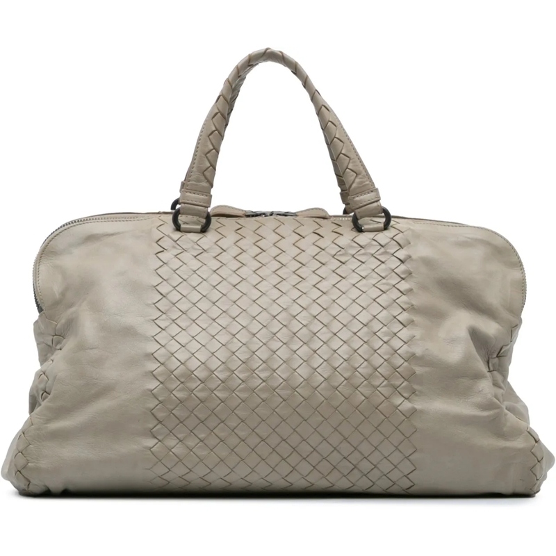Bottega Veneta Schultertasche Large Leather Intrecciato Leggero Satchel grau