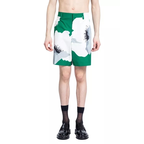 Valentino Cotton Poplin Bermuda Shorts With Flower Portrait  Green 