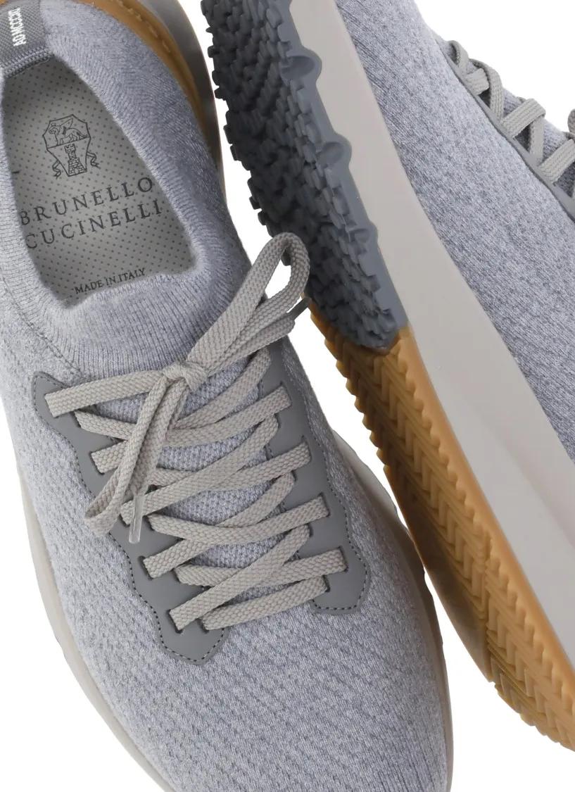 Thumbnail - Brunello Cucinelli Low-Top Sneaker - Wool Knitted Sneakers With Raised Logo - Gr. 41 (EU) - in Grau - für Damen