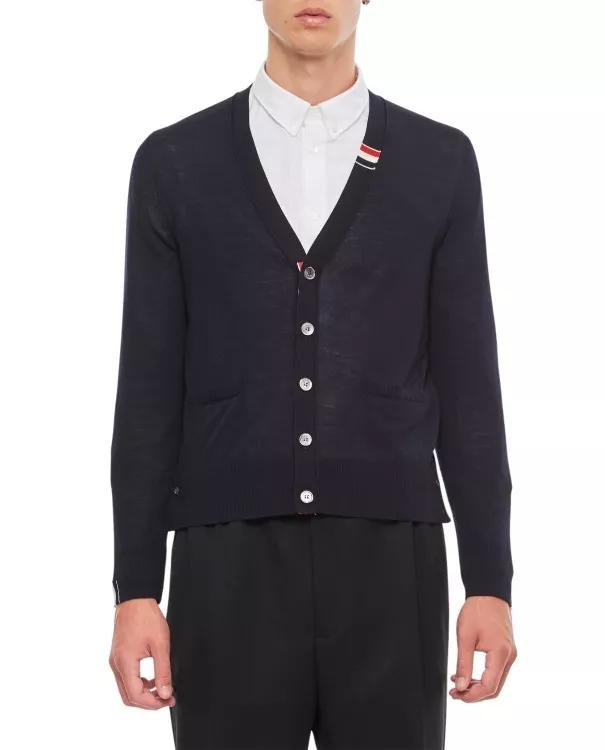 Thom Browne - Jersey Stitch Relaxed Fit V Neck Cardigan - Größe 1 - blue