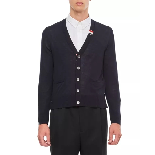 Thom Browne Jersey Stitch Relaxed Fit V Neck Cardigan Blue 