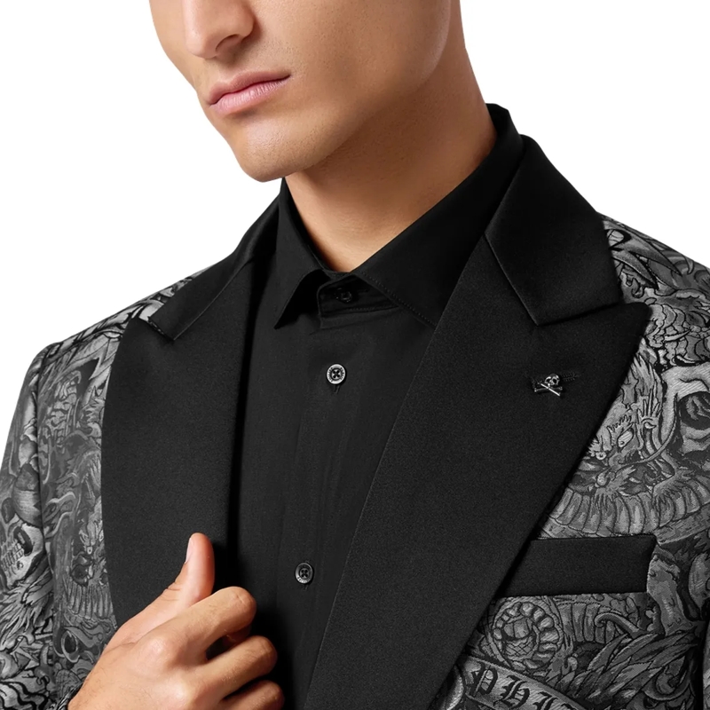 Philipp Plein Blazer Einknopf-Blazer Slim Fit Tattoo schwarz(Image 4)