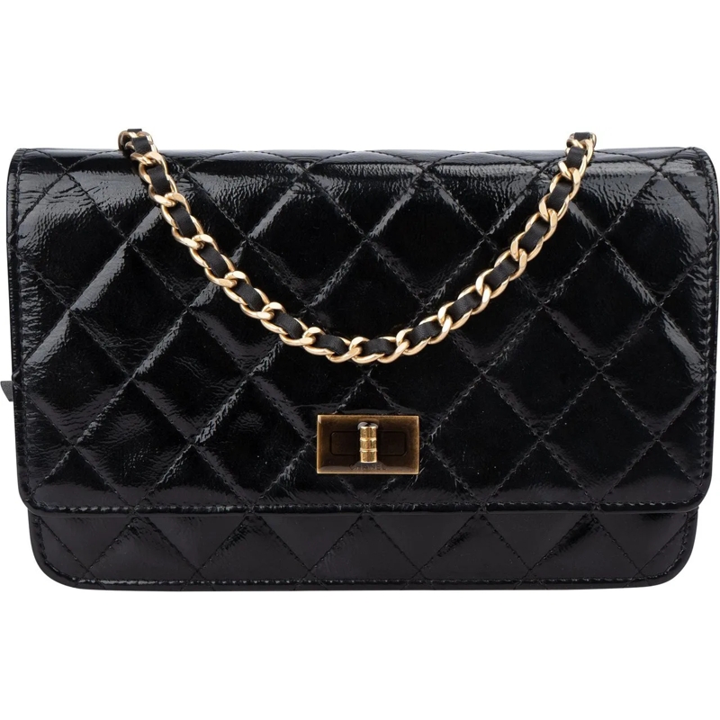 Chanel Sac à bandoulière Chanel Quilted Patent Leather 2.55 Wallet On Chain schwarz