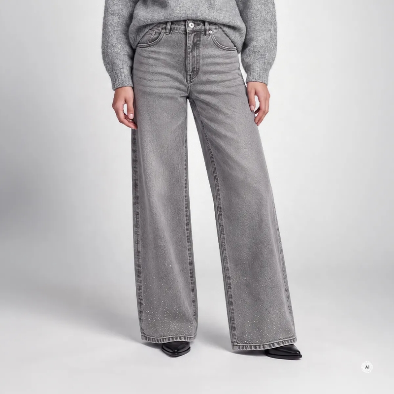 Marc Aurel Wide-Leg-Jeans Wide Leg Jeans mit dezenter Kristallverzierung grau(Image 3)