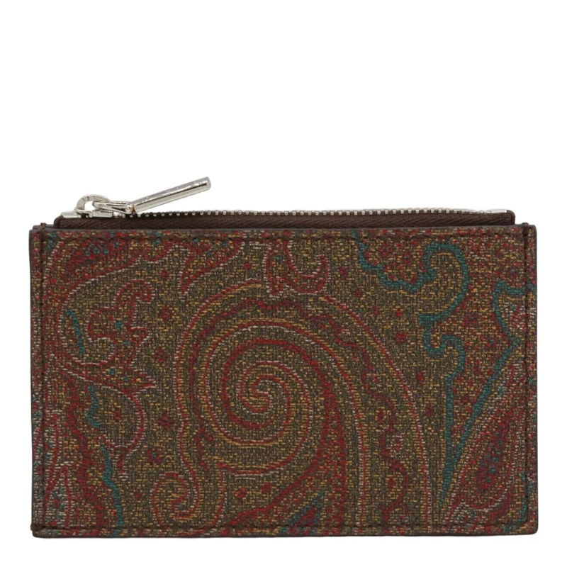 Etro Portemonnee Slim Paisley Pattern Wallet With Zippered Compartm Grey
