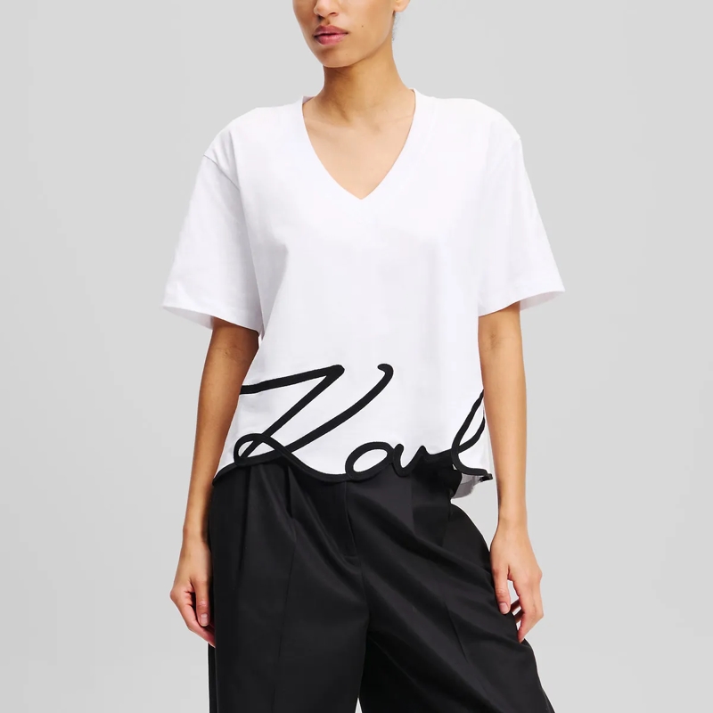 Karl Lagerfeld T-Shirt SIGNATURE T-SHIRT MIT V-AUSSCHNITT weiss (Image 3)