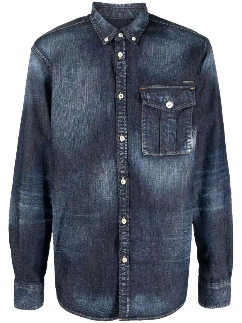 Thumbnail - Dsquared2 - Logo-Plaque Denim Shirt - Größe 48 - blau