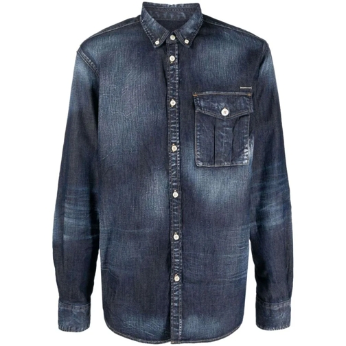 Dsquared2 Chemises Logo-Plaque Denim Shirt Blue