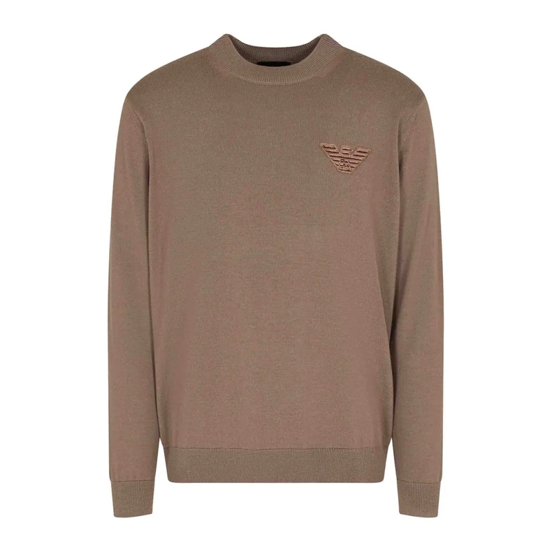 Emporio Armani Pullover Wool Knit Crew Neck Sweater Brown