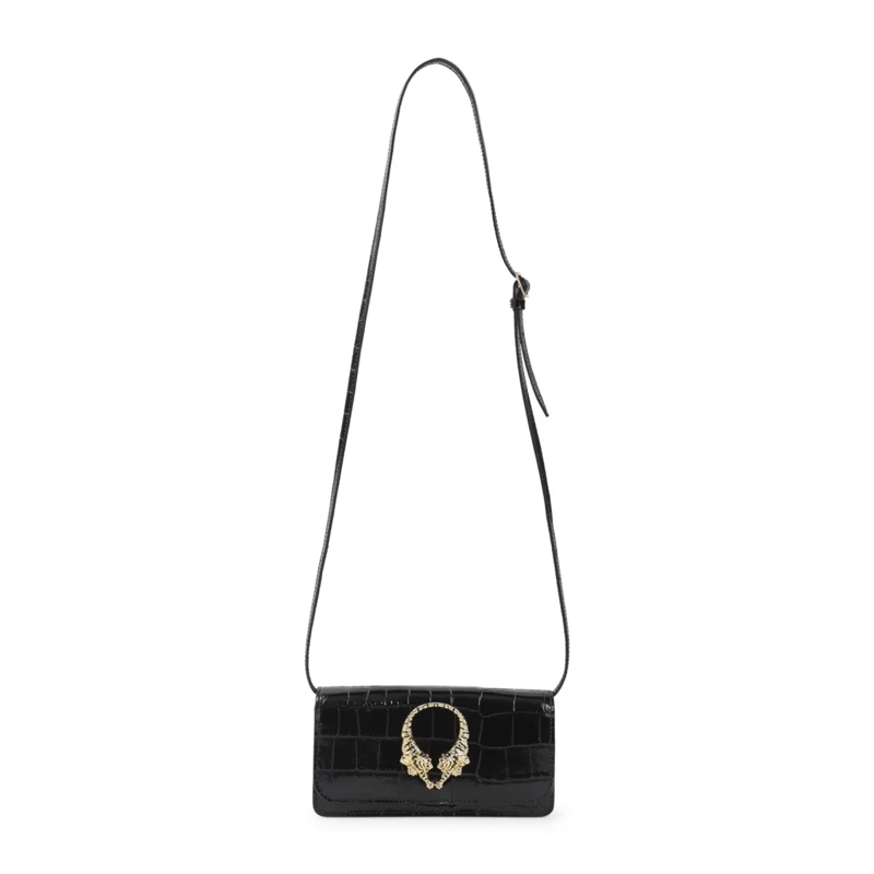 Roberto Cavalli Sac à bandoulière Crocodile-Embossed Leather Shoulder Bag With Disti Black