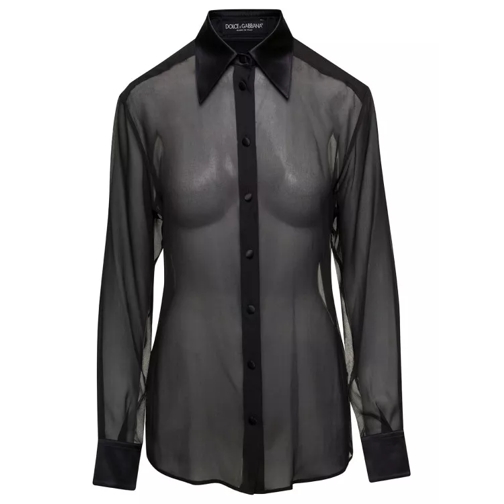 Dolce&Gabbana Black Sheer Shirt With Pointed Collar In Stretch S Black 