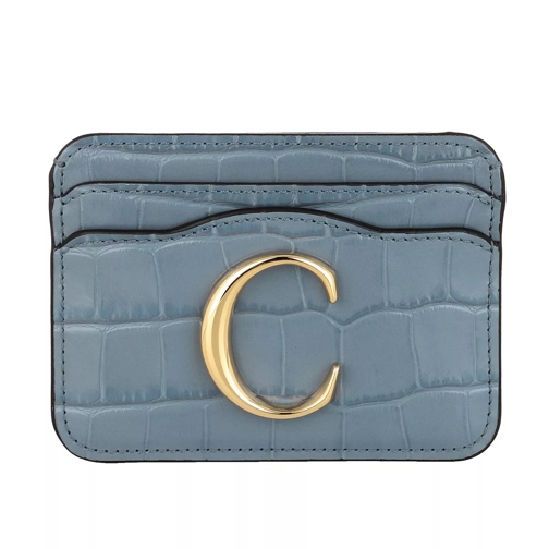 Chloé Branded Card Case Leather Ash Blue Porta carte di credito
