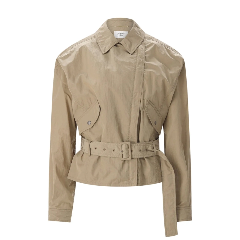 Saint Laurent Übergangsjacke Leichte Jacke mit Gürtel braun