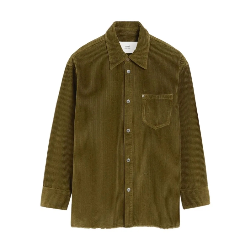 AMI Paris Hemd Olive Green Corduroy Shirt Green