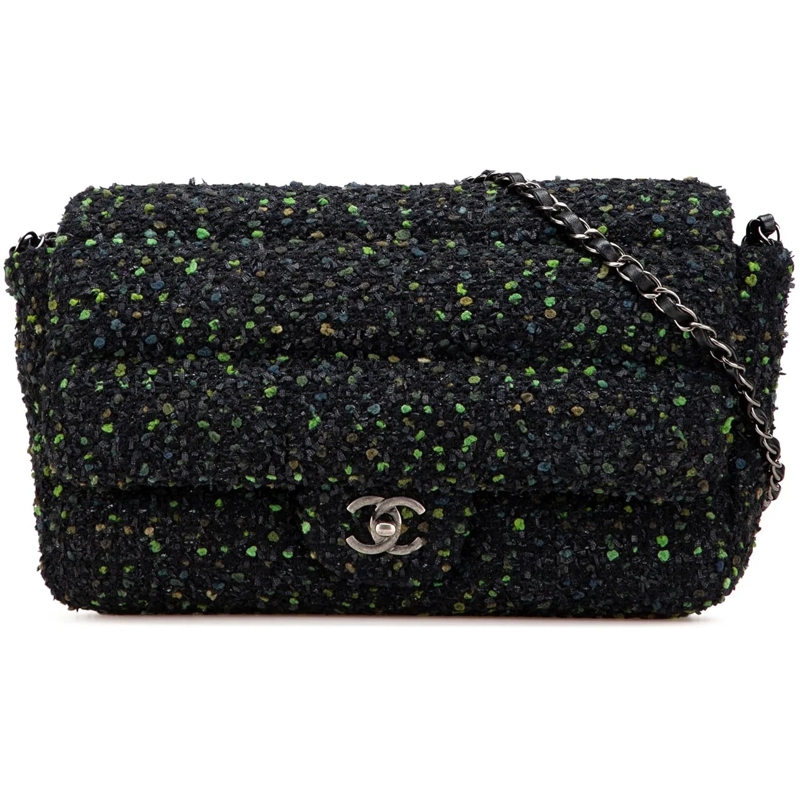 Chanel Sac à bandoulière CC Tweed Flap schwarz