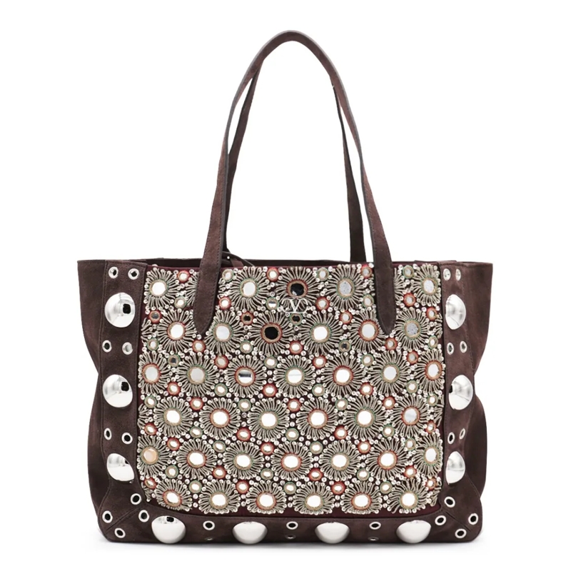 Valentino Garavani Draagtas Embellished Brown Leather Tote Brown