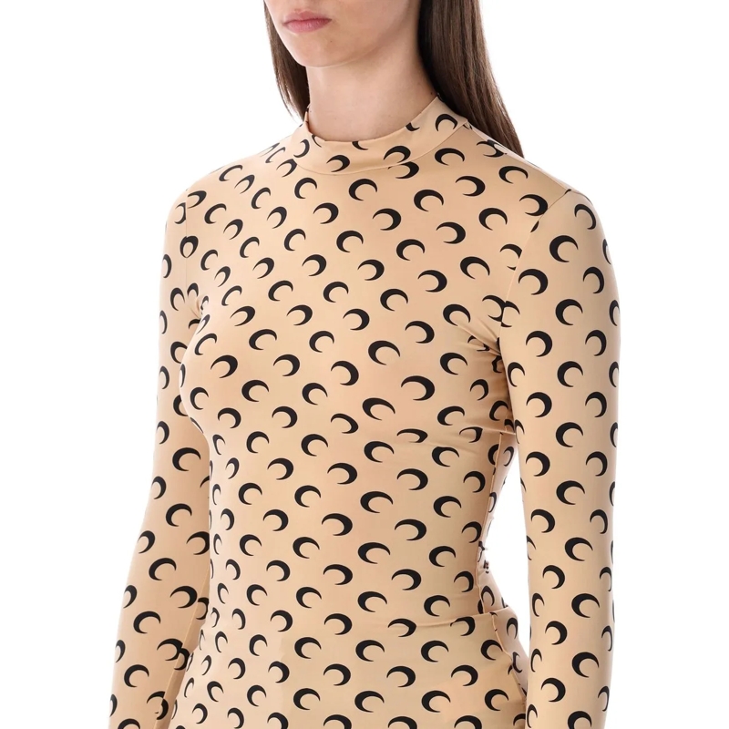 Marine Serre Haut à manches longues Moon Print High Neck Top Tan Black Moon beige(Image 3)