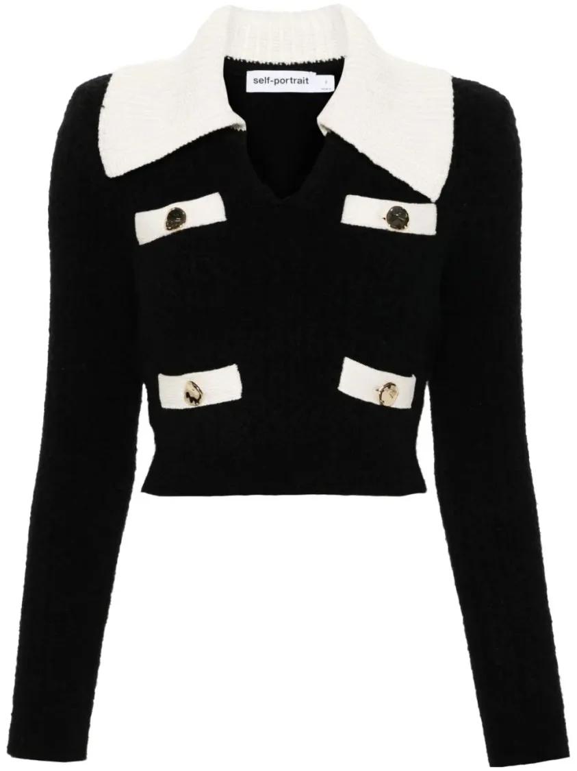 Thumbnail - self-portrait - Cropped Sweater - Größe L - schwarz