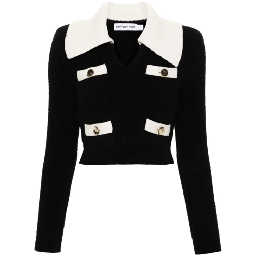 Self Portrait Cropped Sweater Black Maglione