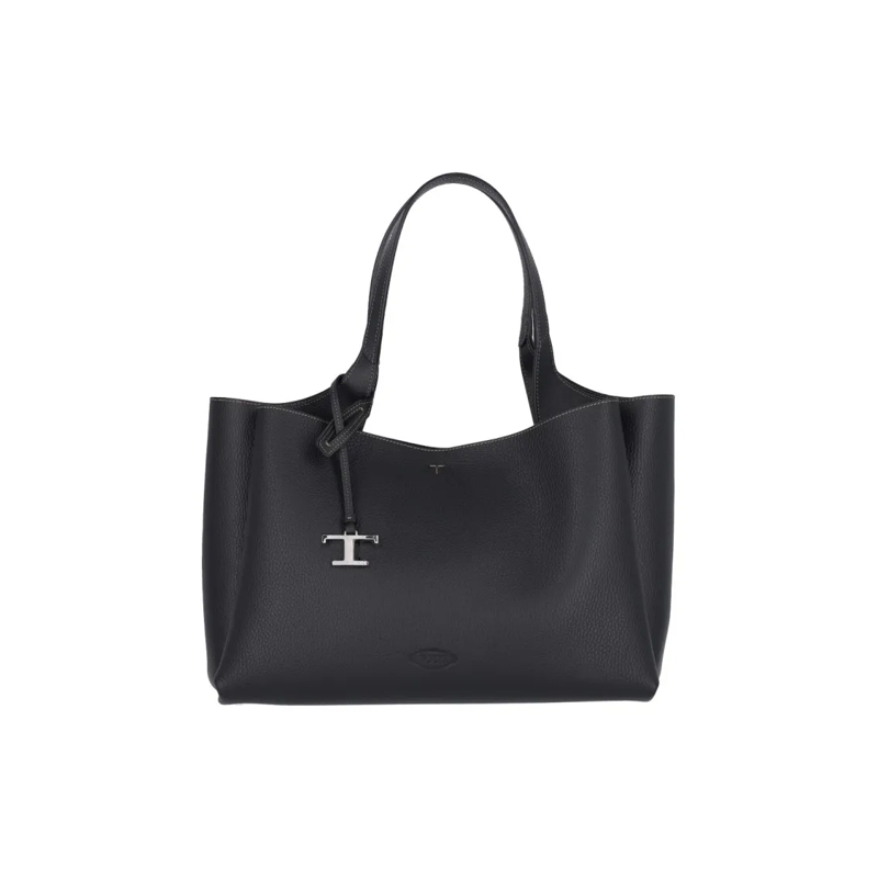 Tod's Tote Medium Tote Bag In Black Hammered Leather Black
