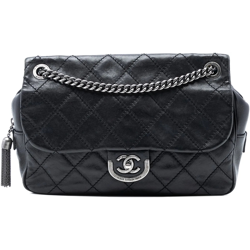Chanel Sac à bandoulière Paris Edinburgh Jumbo Quilted Calfskin Coco Sporra schwarz