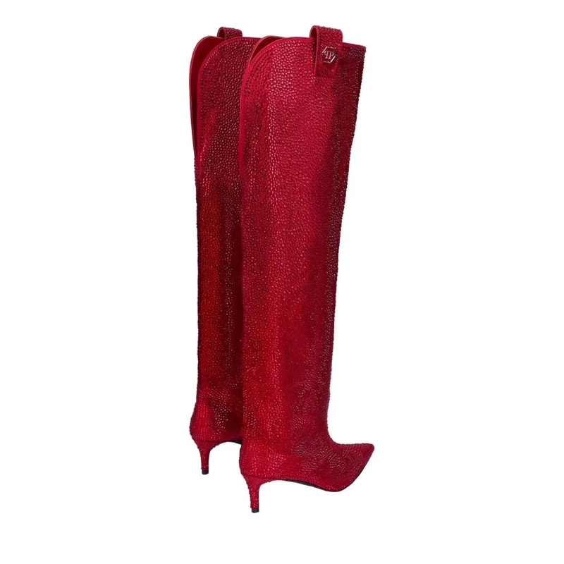 Philipp Plein Stiefel Stiefel Niedrige Absätze Overknee Verziert rot