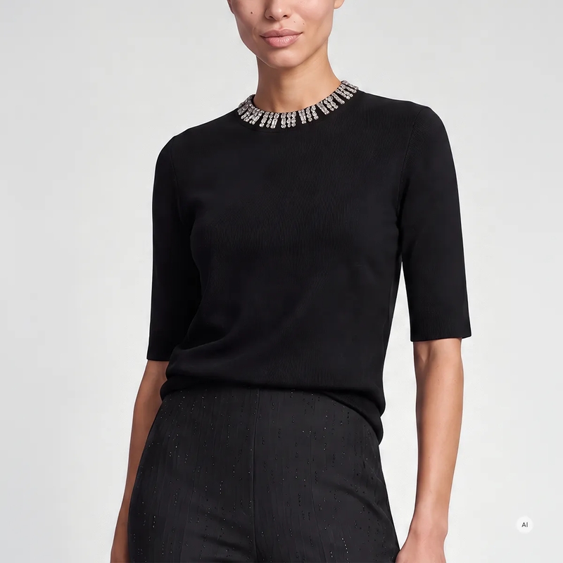 Marc Aurel Pullover Pullover mit Strass-Ausschnitt schwarz(Image 3)