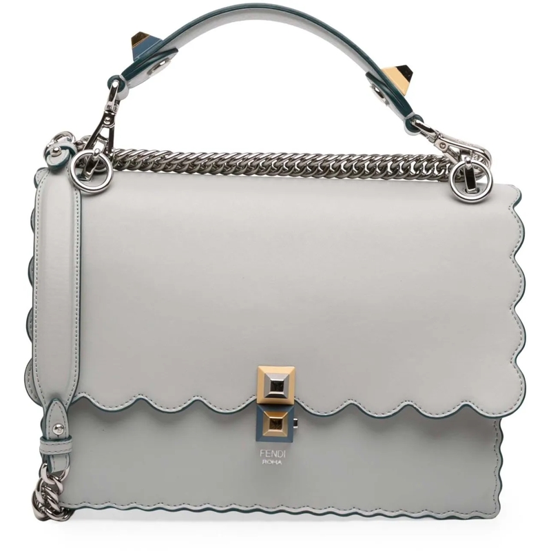 Fendi Schultertasche Medium Scalloped Leather Studded Kan I Satchel grau