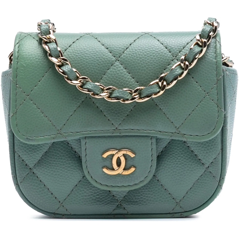 Chanel Sac à bandoulière Micro Mini Classic Caviar Single Flap grün