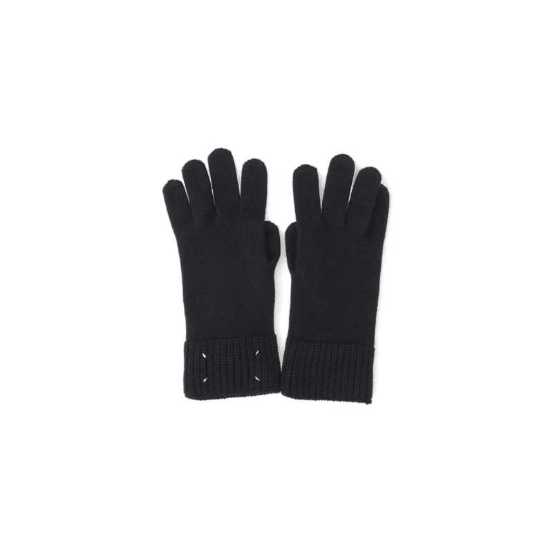 Maison Margiela Gants Black Knit Gloves With Ribbed Cuffs And Logo Embro Black