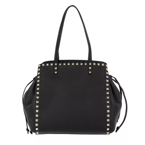 Valentino Garavani Rockstud Calfskin Double Handle Bag Black Rymlig shoppingväska