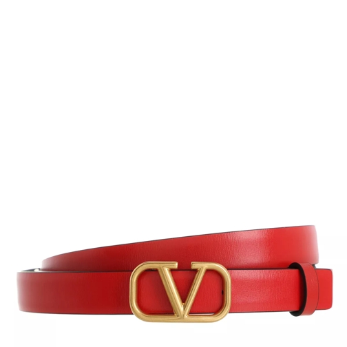 Valentino Garavani V Logo Belt Calfskin Black Red Ceinture fine