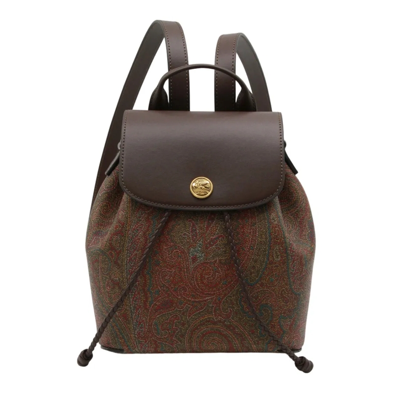Etro Rucksack Textured Leather Backpack With Paisley Pattern Black