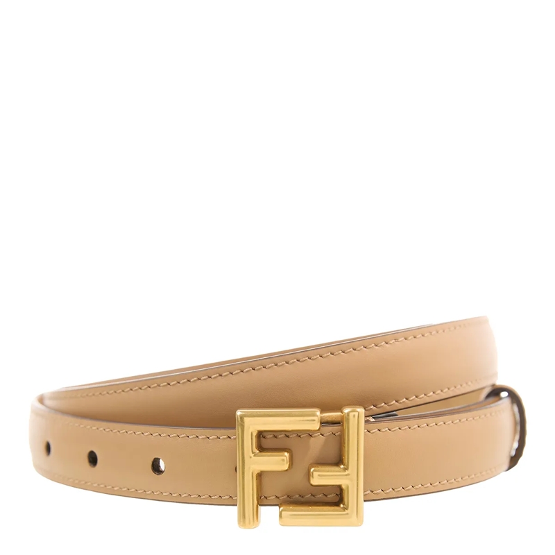 Fendi Dünner Gürtel Thin FF Stud Buckle Belt Leather Brown