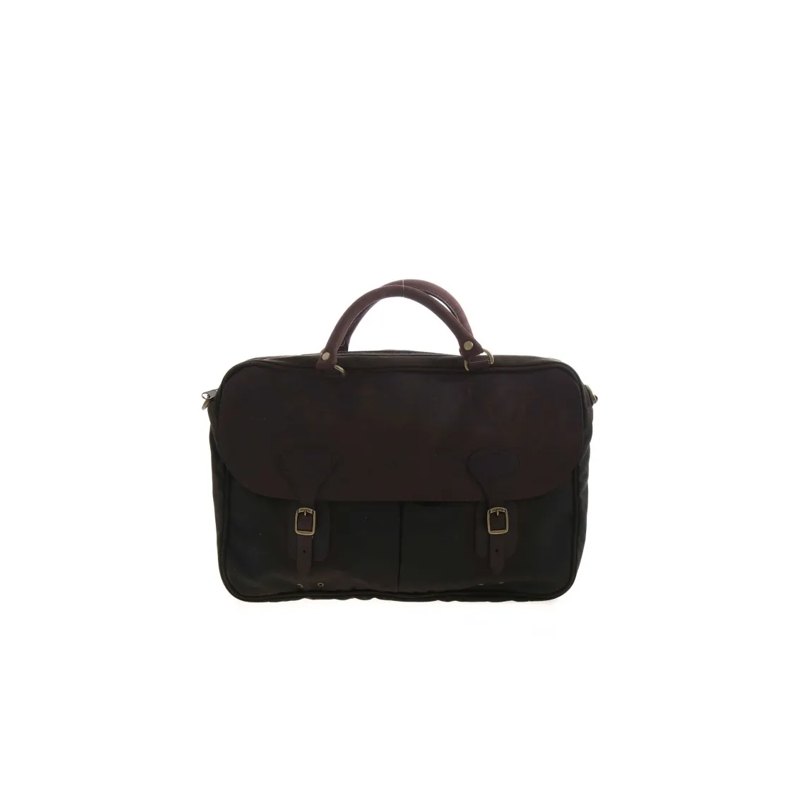 Barbour Porte-documents Rectangular Wax Leather Briefcase With Buckle Clos Black