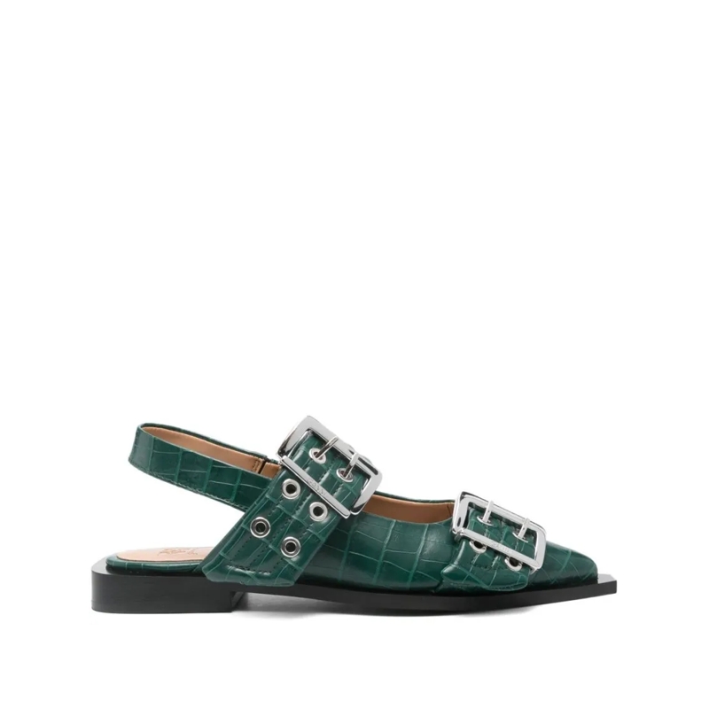 GANNI Ballerines Feminine Buckle Ballerinas Green