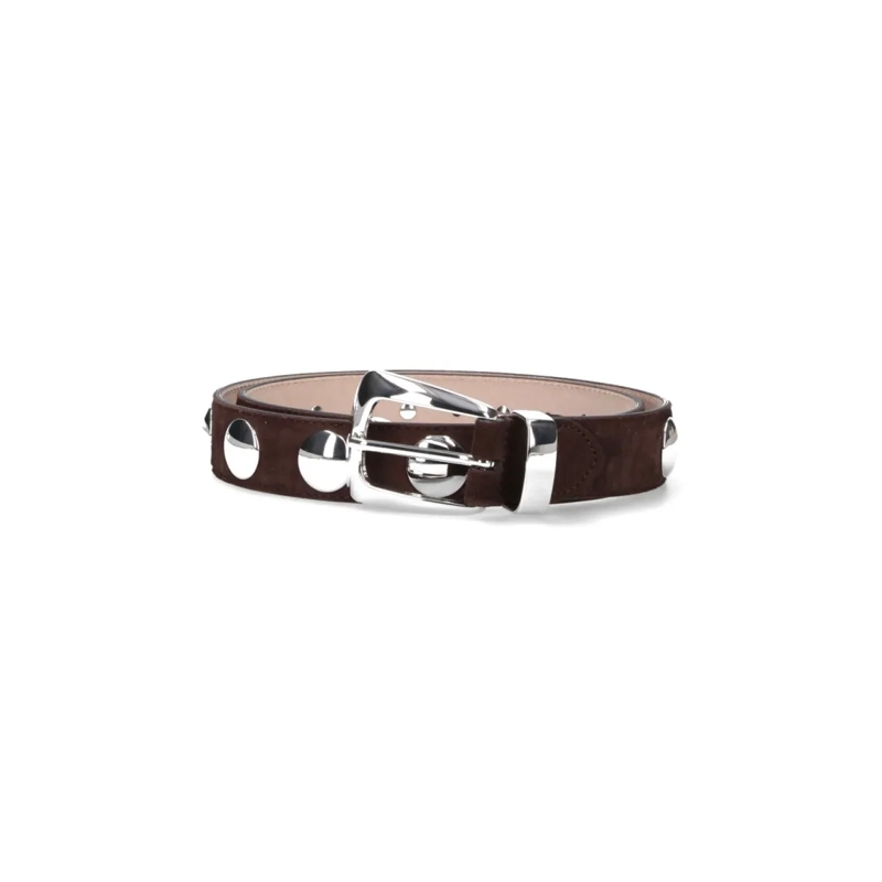 Khaite Riem Brown Suede Belt With Silver Metal Studs Brown