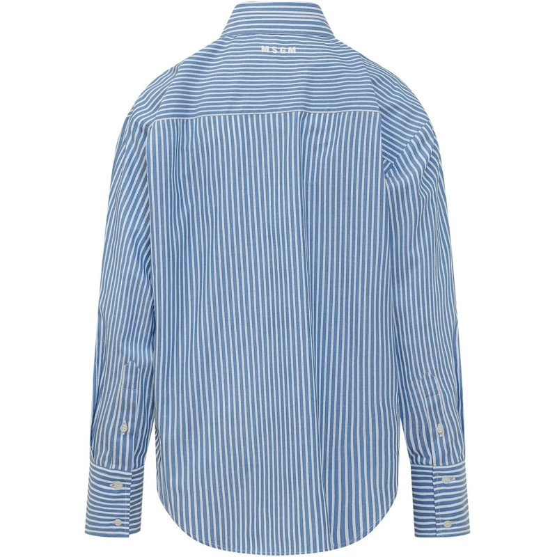 MSGM Chemisier Camicia A Righe Con Ricamo hellblau(Image 2)