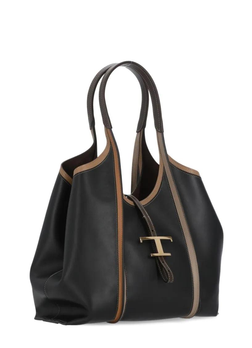 TOD'S Shoppers Leather Shoulder Bag in zwart