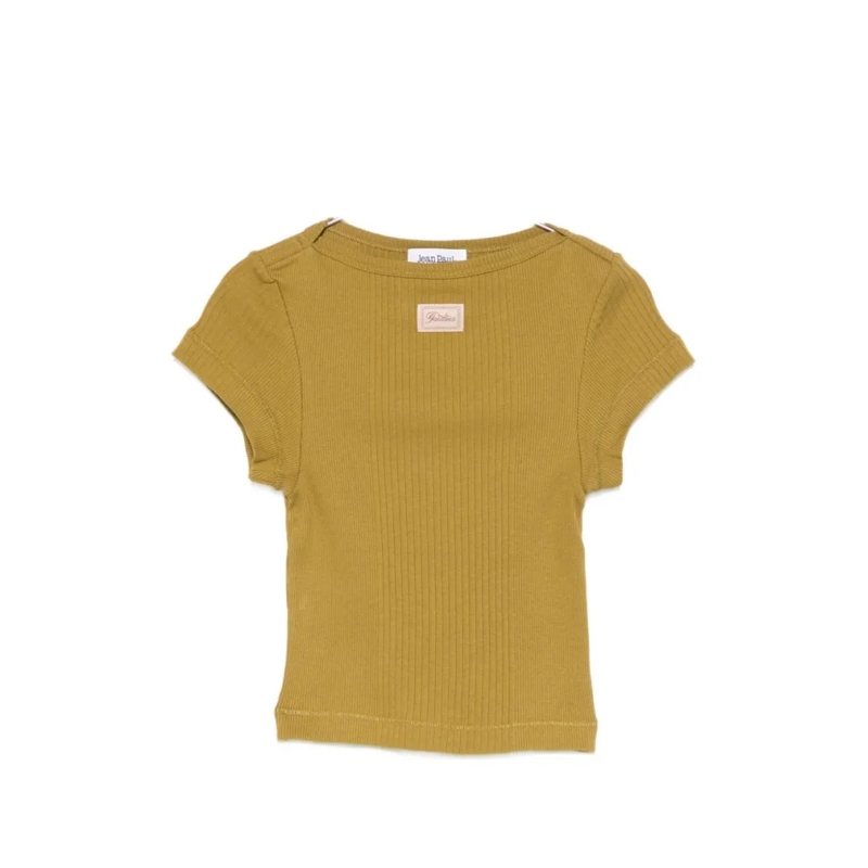 Jean Paul Gaultier T-Shirt Ribbed Short-Sleeved Crop Top With Boat Neckline Green