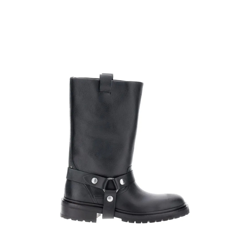 Golden Goose Bottes Distressed Black Leather Kurt Boots With Silver Ac Black