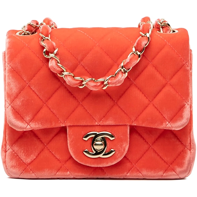 Chanel Schultertasche Mini Square Classic Velvet Single Flap orange