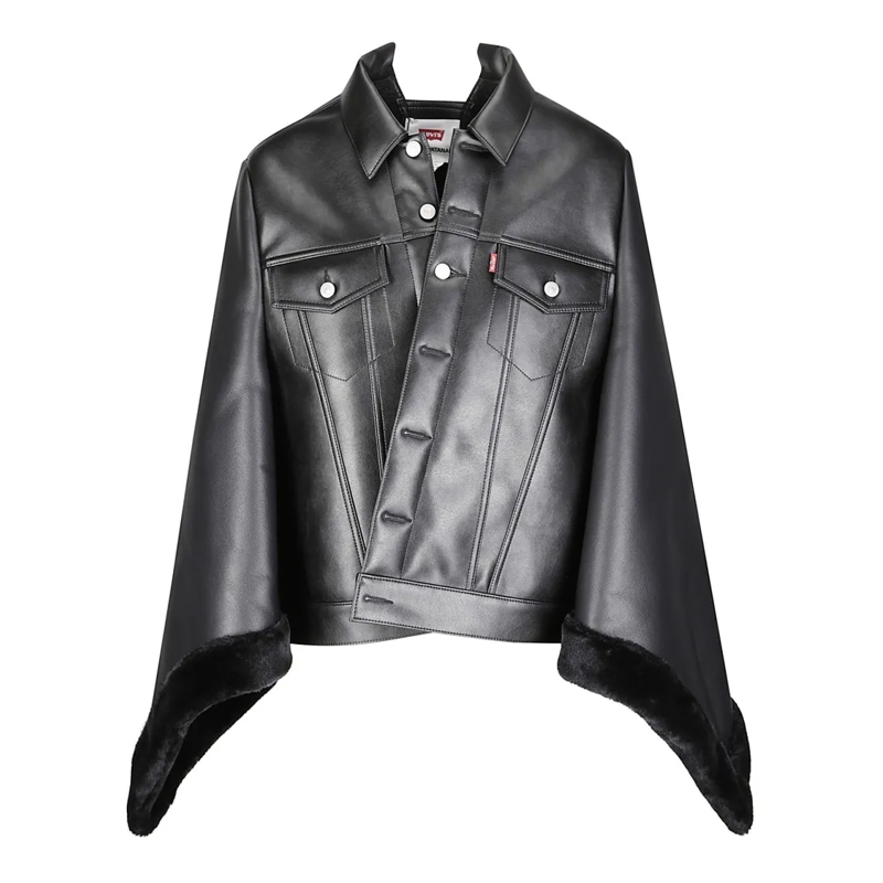 Junya Watanabe Overgangsjas Asymmetrical Denim-Effect Jacket With Plush Fur Ac Grey