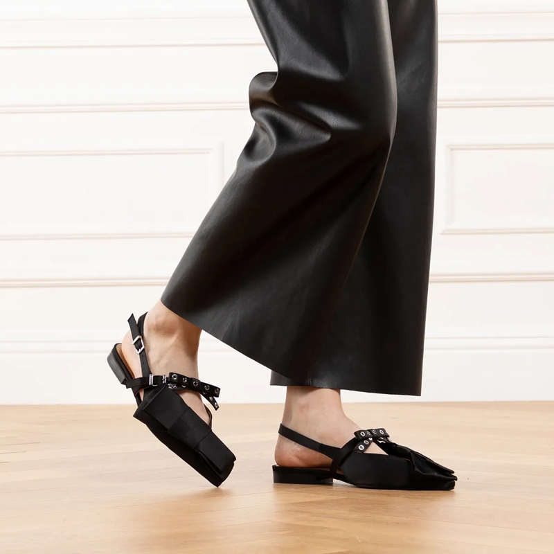 GANNI Ballerinas Big Bow Slingback Ballerina Satin Black(Image 2)