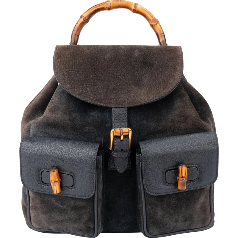 Gucci Schultertasche Gucci Classic Suede Bamboo Backpack blau
