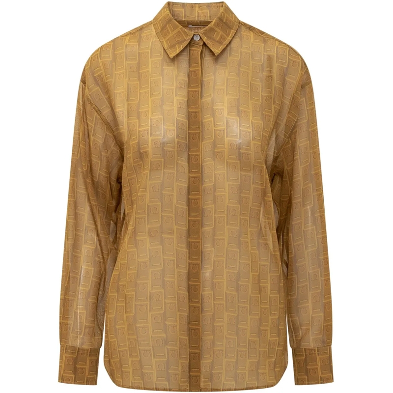 Salvatore Ferragamo Chemisier Camicia con Stampa Monogram beige