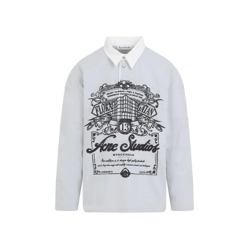 Acne Studios T-shirt Long-Sleeve Shirt With Architectural Black Graphic Grey