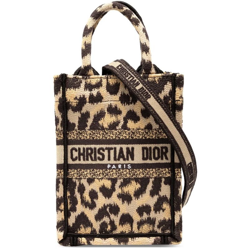 Christian Dior Schultertasche Mizza Mini Embroidered Canvas Leopard Vertical Boo braun
