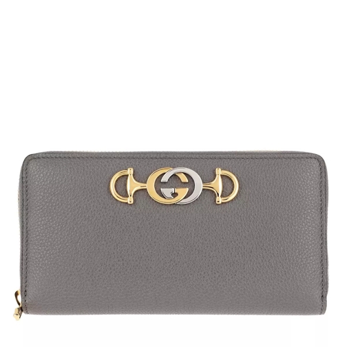 Gucci Zumi Zip Around Wallet Grainy Leather Grey Continental Wallet-plånbok