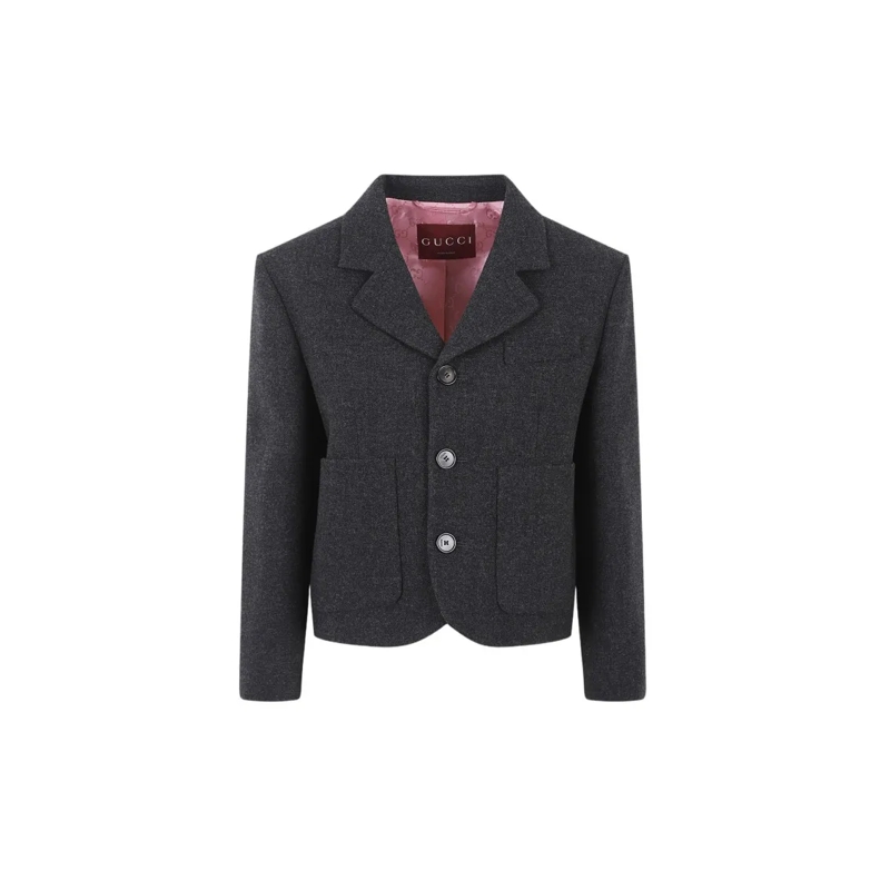 Gucci Blazer Textured Wool Boxy Jacket With Notched Lapel Black